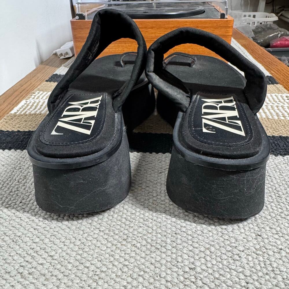Zara Platform Sandal Women EU38 US7.5-8 Black 90s Y2K Bratz Ring Toe Comfy Retro - Picture 5 of 7